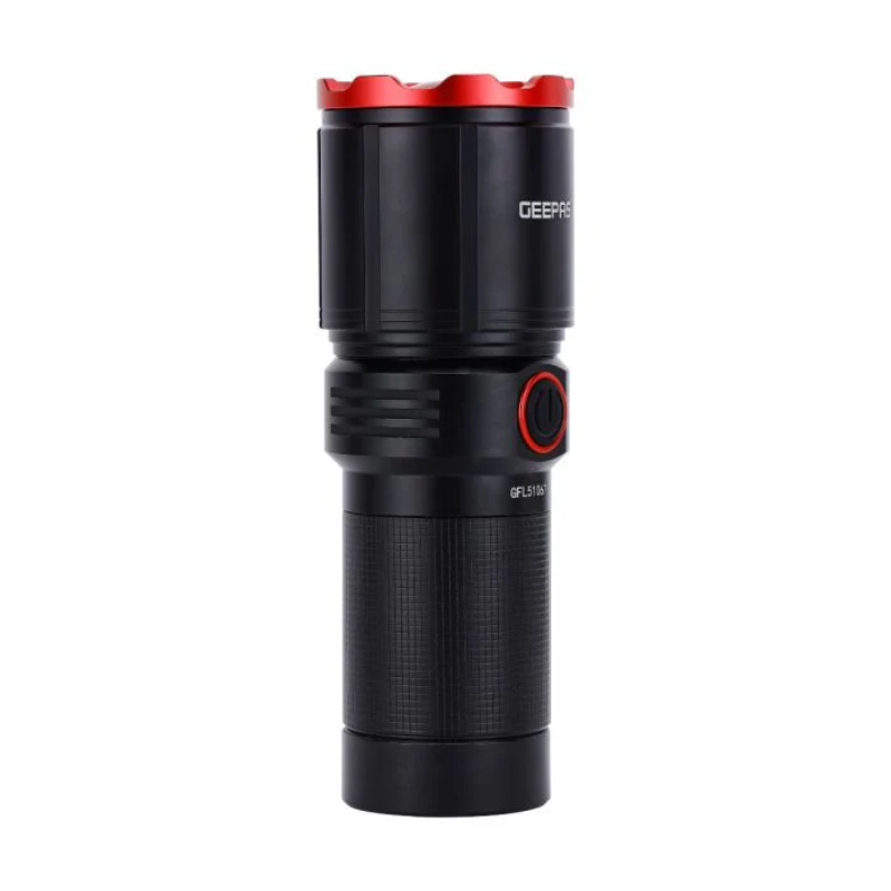 Geepas Rechargeable LED Flashlight GFL51067 | 25W High Power | Waterproof | Power Bank Function