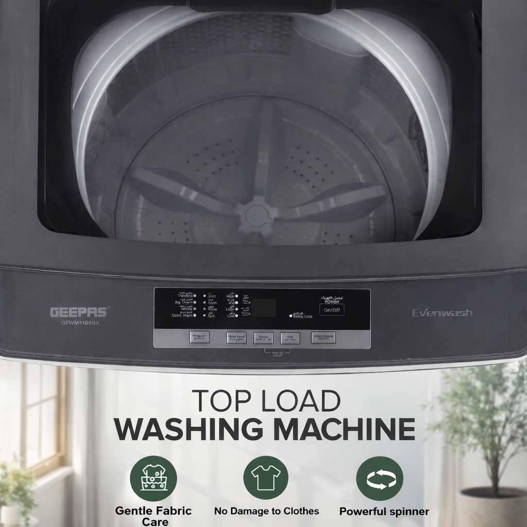 Geepas 7KG Fully Automatic Washing Machine GFWM7800LCS | Digital Display | Air Dry | Child Lock