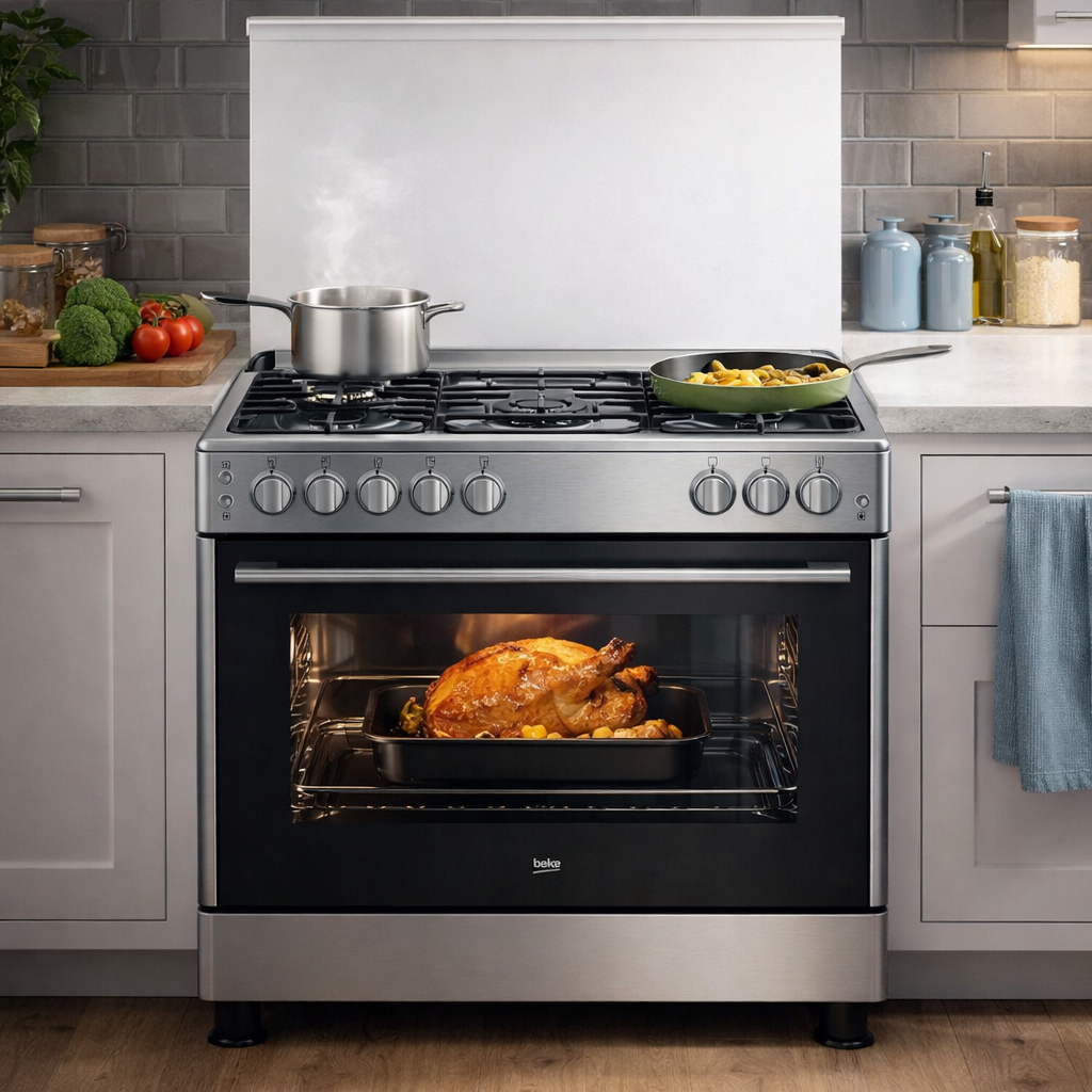 Beko Freestanding Gas Cooker 90cm GG15125GX – 5 Burner Cooking Range
