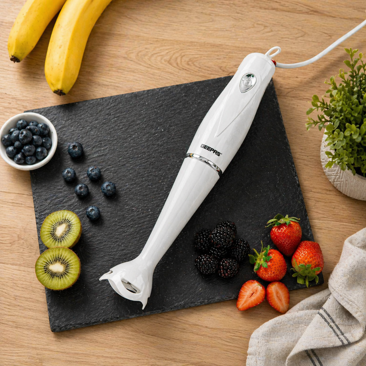 Geepas Hand Blender 180W GHB5467 | Stainless Steel Blade | Low Noise | Compact Stick Blender