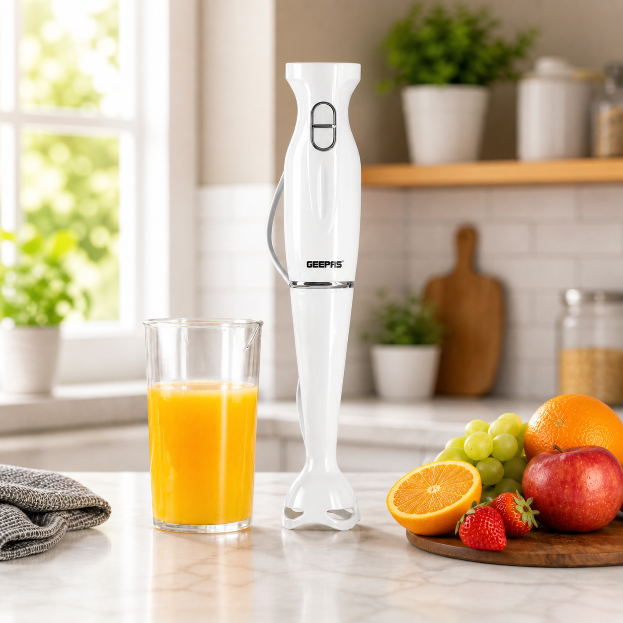 Geepas Hand Blender 200W GHB6143 | 2-Speed Stick Blender with 600ML Beaker | Stainless Steel Blade