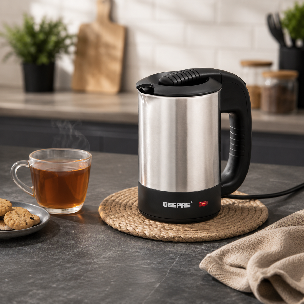 Geepas GK175 0.5L Travel Kettle 1100W | Stainless Steel