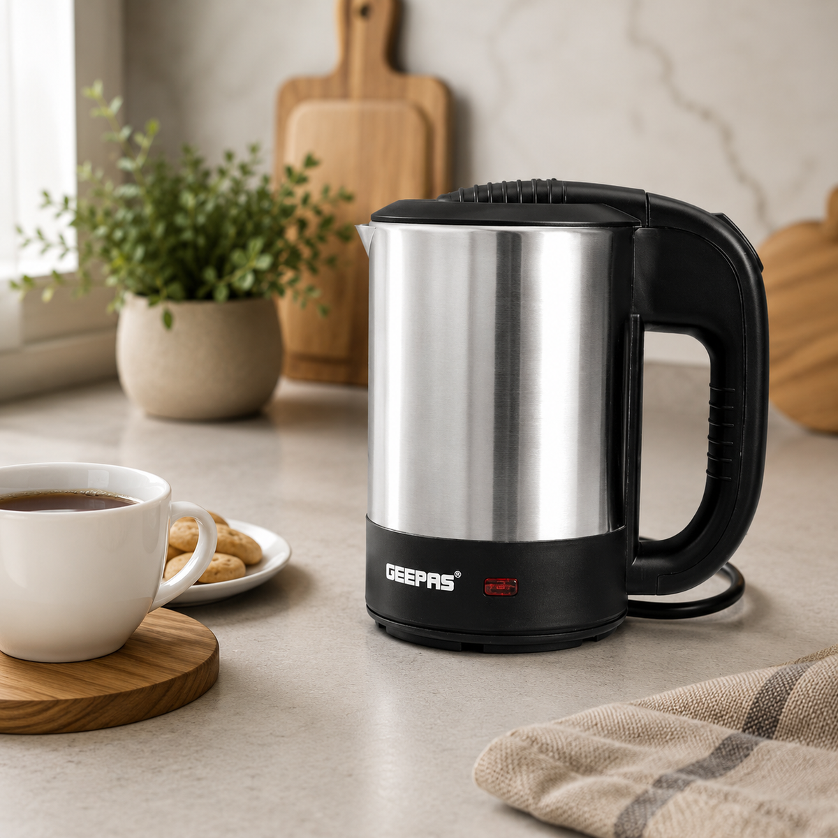 Geepas GK175 0.5L Travel Kettle 1100W | Stainless Steel