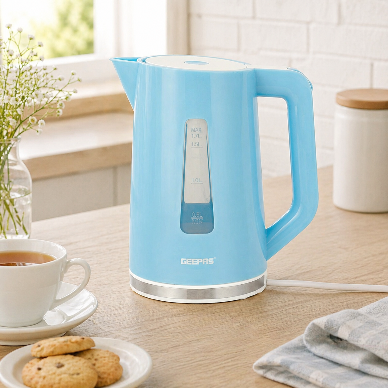 Geepas Electric Kettle 1.7L GK5449N | 2200W Fast Boil | Auto Shut-Off | 360° Base