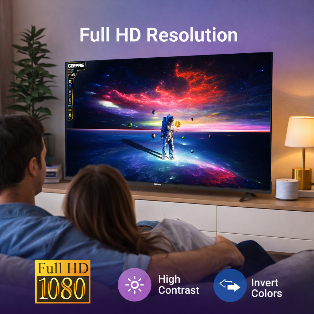 Geepas 43 Inch Smart LED TV GLED4328SXHD | Full HD | Android OS | Frameless Design | 2 HDMI + 2 USB