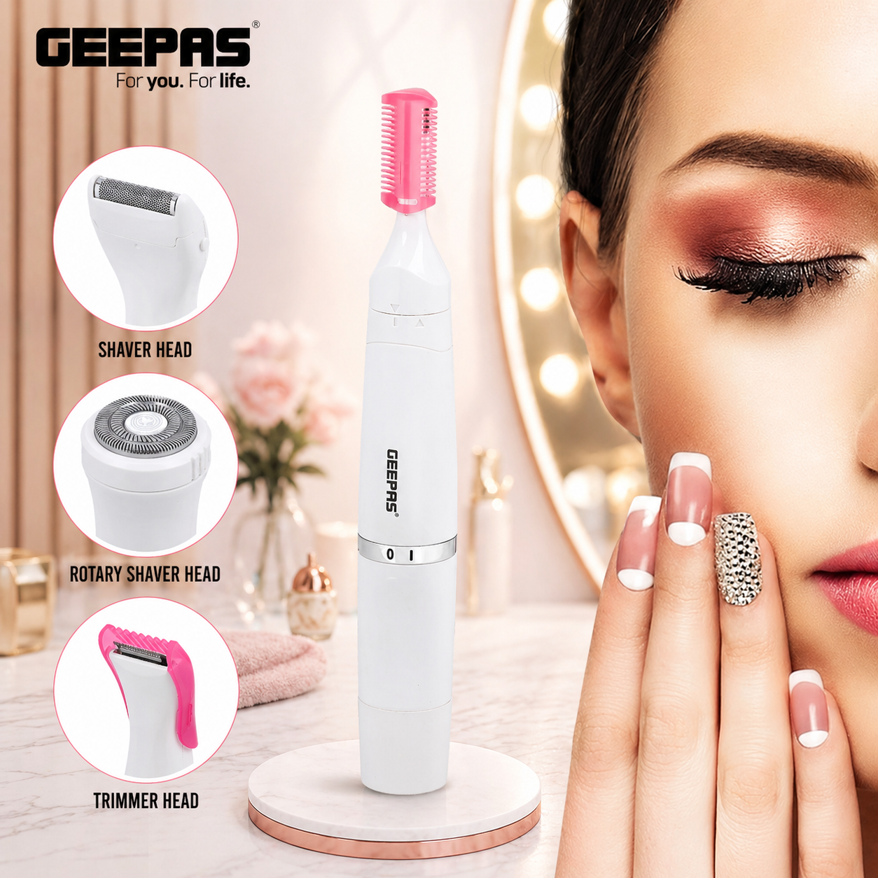 Geepas 4-in-1 Rechargeable Ladies Grooming Kit GLS86058N | USB Charging | Stainless Steel Blades