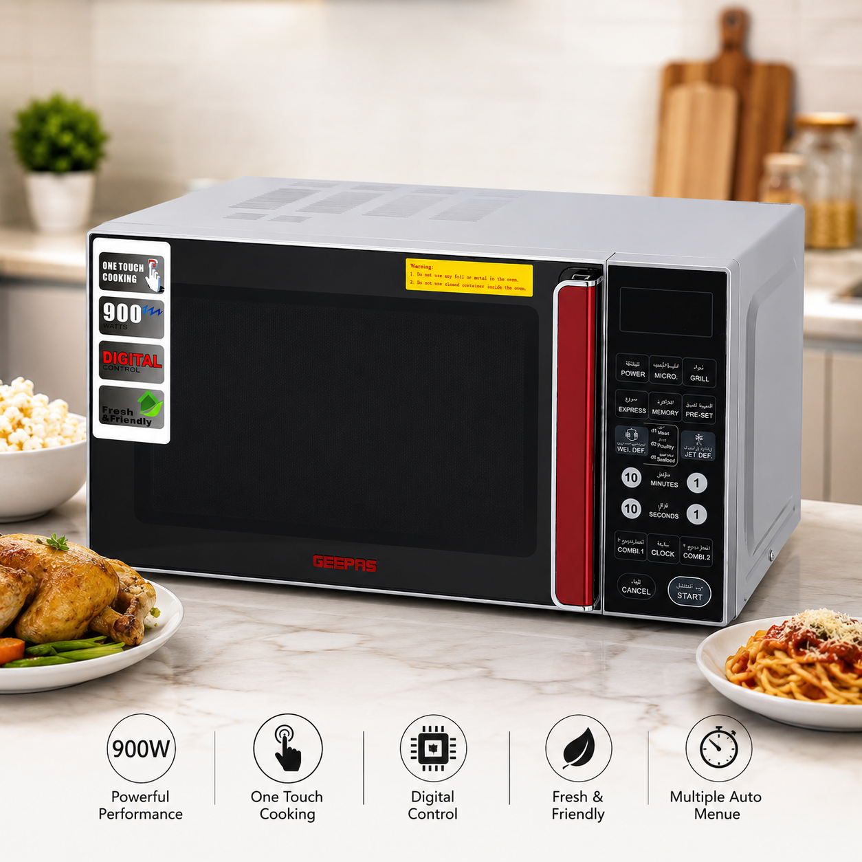 Geepas 27L Microwave Oven GMO1876 | Digital Display | Auto Defrost | Multi Cooking Menus