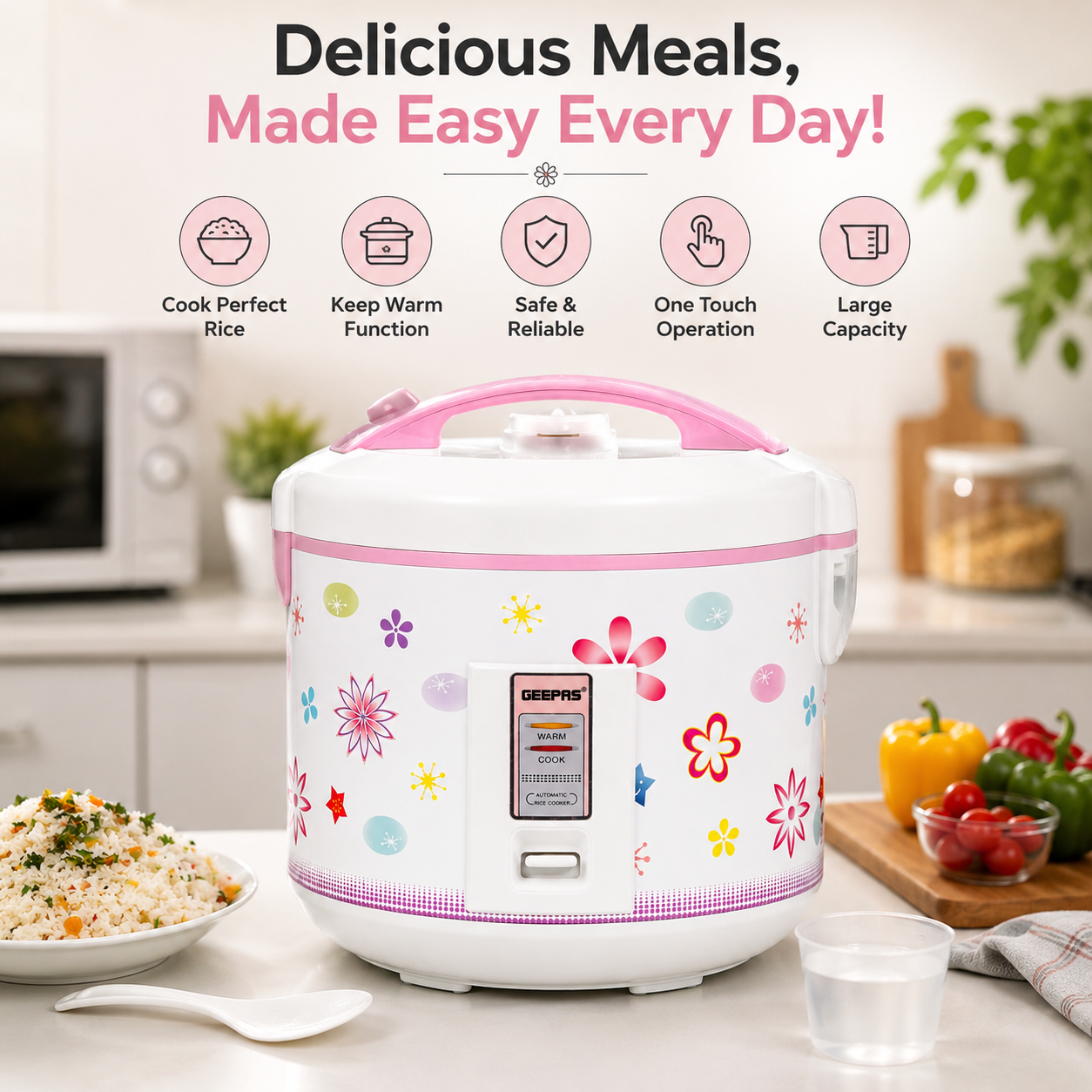 Geepas GRC4331 3.2L Electric Rice Cooker | Multi-Function Rice Cooker & Food Steamer
