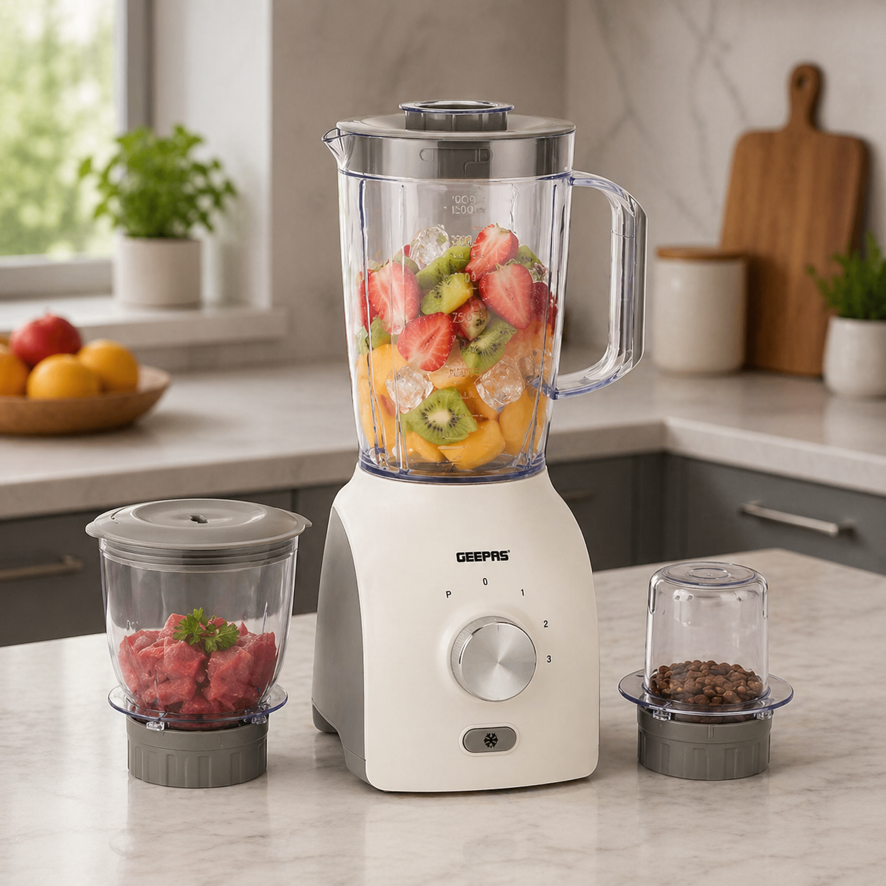 Geepas 3-in-1 Blender 600W GSB44034N | 1.8L Jar | Grinder & Chopper | 3 Speed + Pulse | Multi-Function