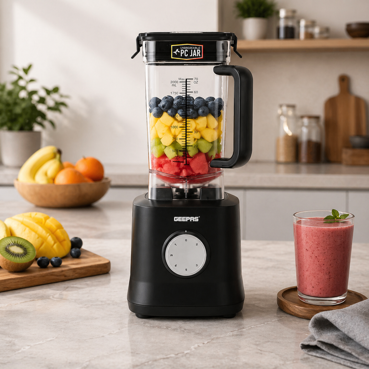 Geepas Professional Blender 2000W GSB44078N | 2L Jar | 6-Blade Stainless Steel | 5 Speed + Pulse | Heavy Duty