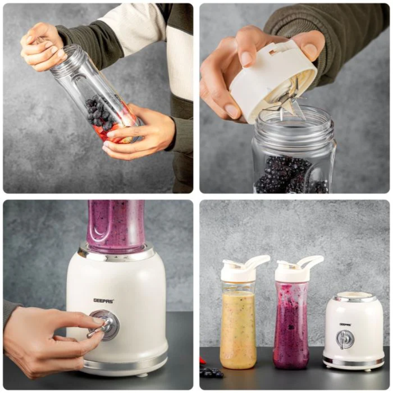 Geepas Personal Blender 300W GSB44113 | 600ml Bottle | 2 Speed + Pulse | BPA-Free | Portable Smoothie Maker