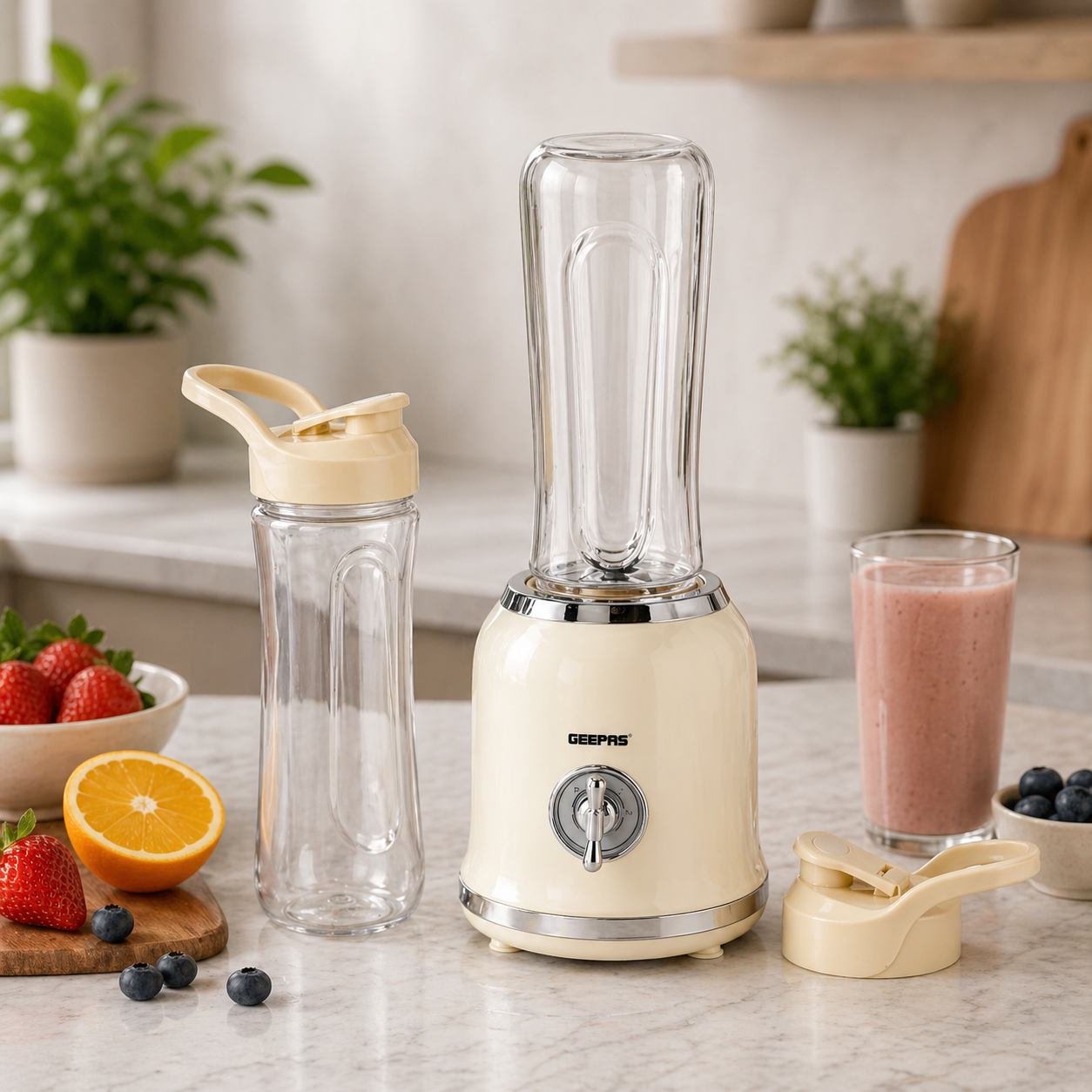 Geepas Personal Blender 300W GSB44113 | 600ml Bottle | 2 Speed + Pulse | BPA-Free | Portable Smoothie Maker