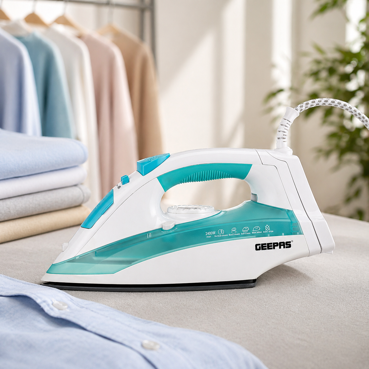 Geepas Cordless/Corded Steam Iron 2400W GSI24015 | Ceramic Soleplate | Steam Burst | Self-Cleaning | Vertical Steam
