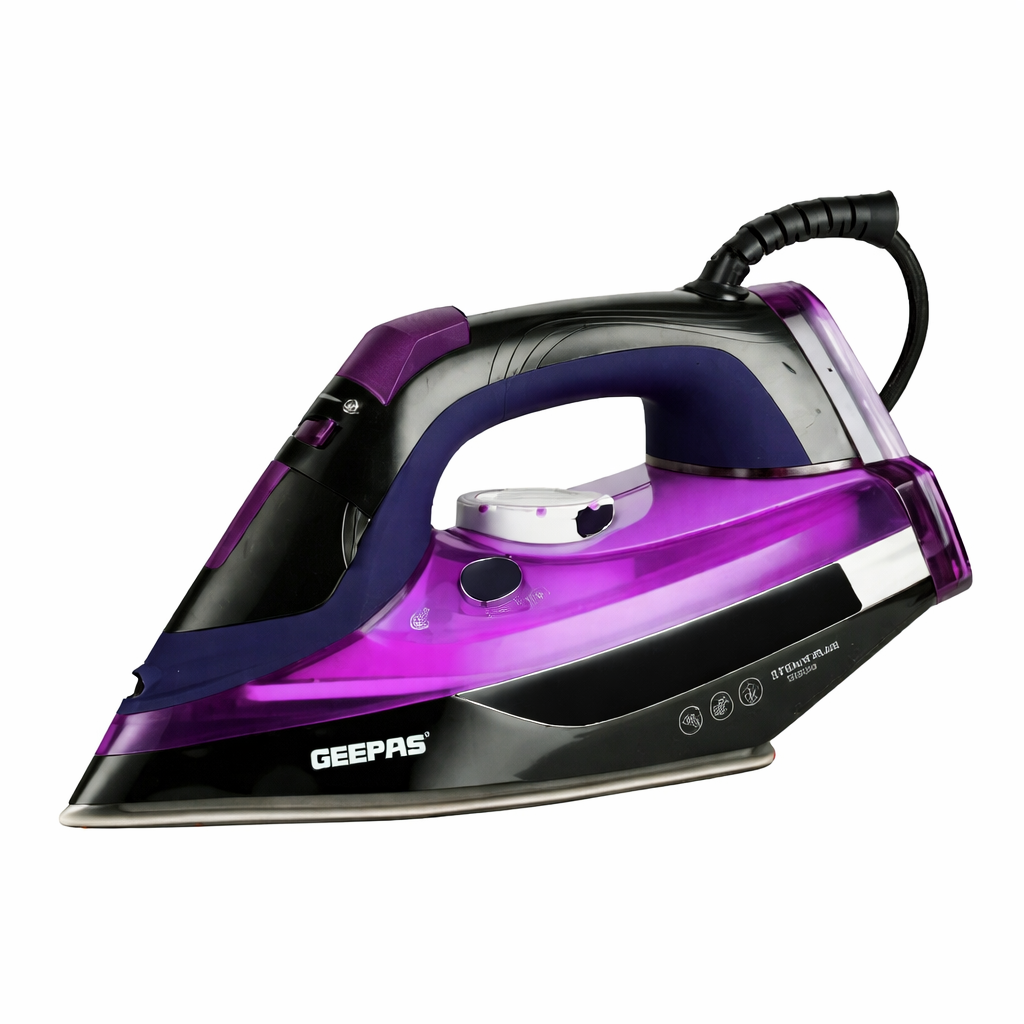 Geepas 3000W Ceramic Steam Iron GSI24025N | Powerful Steam | Self-Clean | Anti-Drip | Vertical Steam