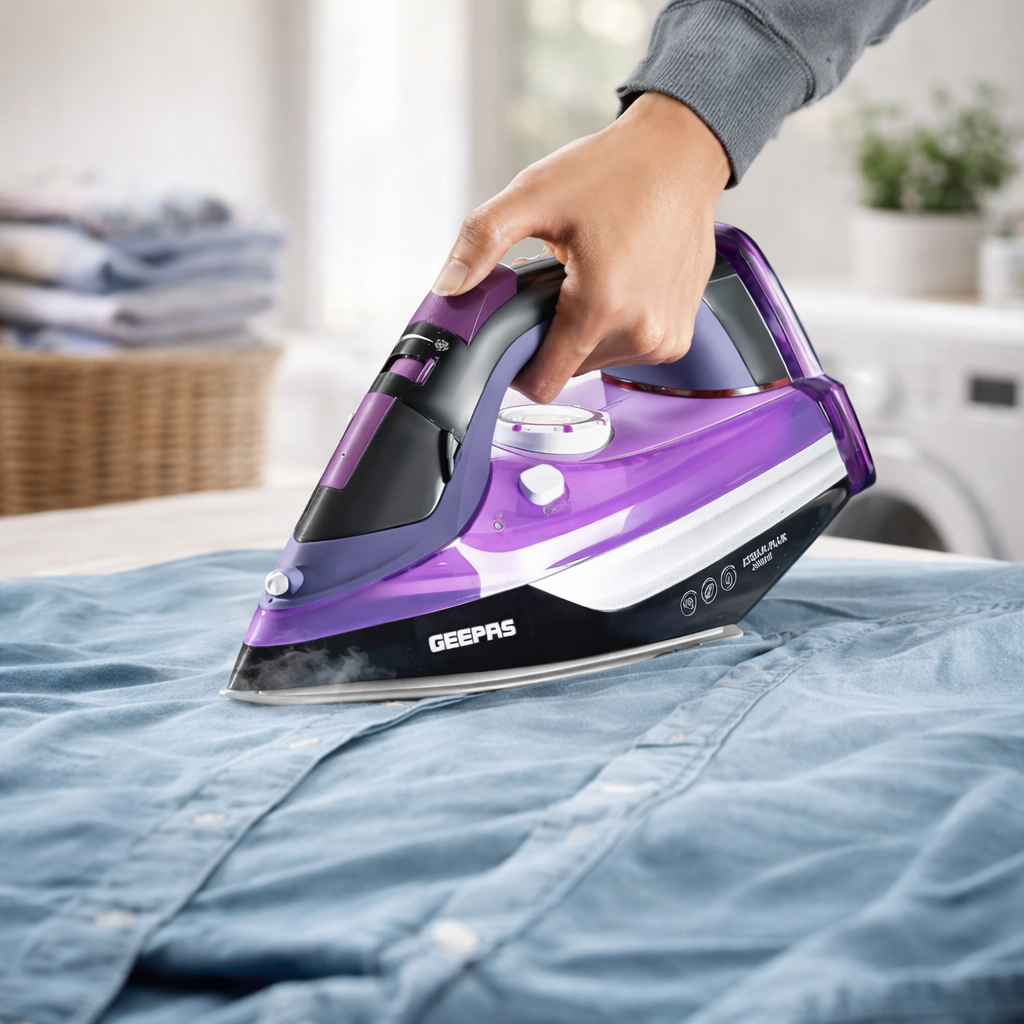 Geepas 3000W Ceramic Steam Iron GSI24025N | Powerful Steam | Self-Clean | Anti-Drip | Vertical Steam