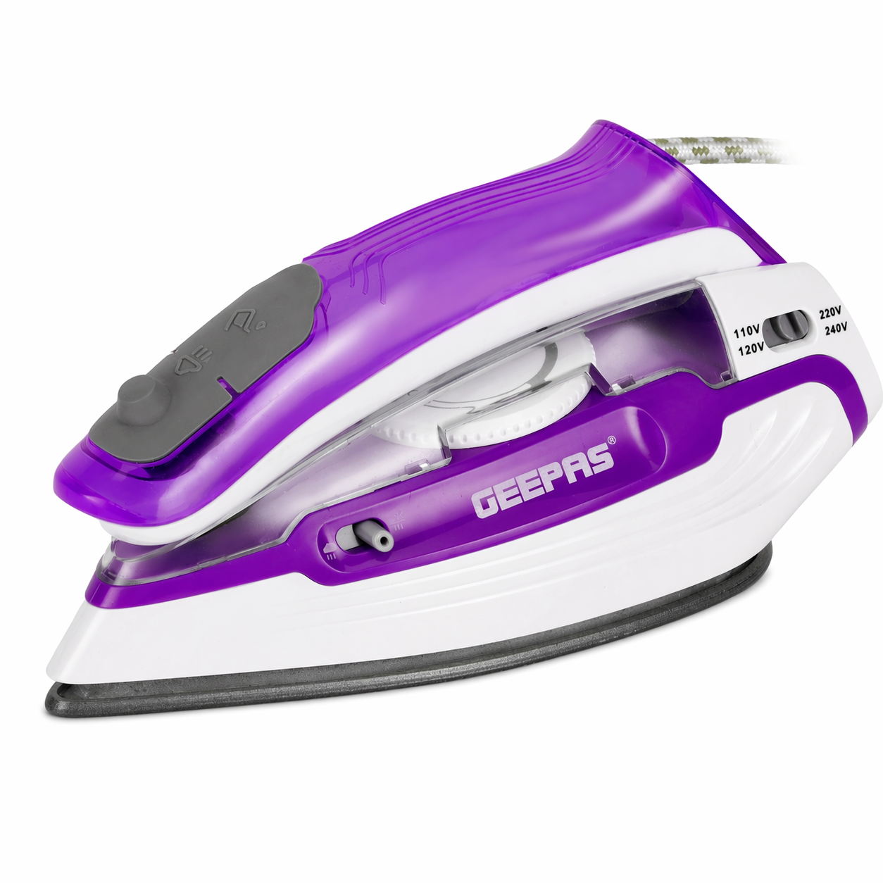 Geepas Travel Steam Iron 1100W GSI7805N | Compact | Teflon Soleplate | Steam Burst | Foldable Handle