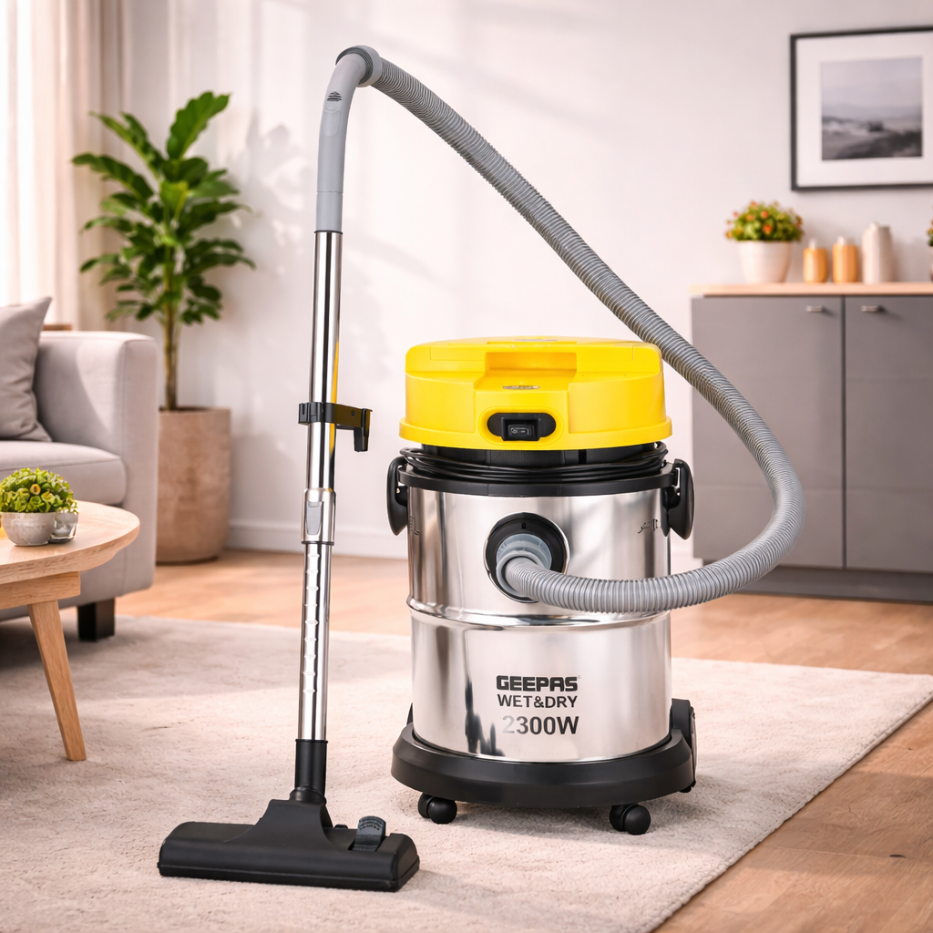 Geepas 25L Wet & Dry Stainless Steel Vacuum Cleaner GVC19011N | 2300W | Powerful Suction | Adjustable Control