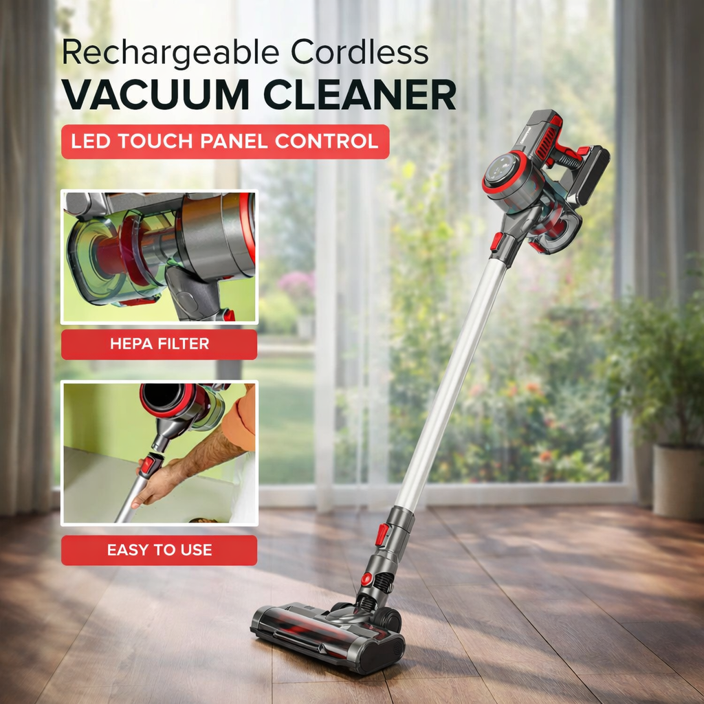 Geepas Cordless Stick Vacuum Cleaner GVC19038 | 25.9V Lithium Battery | HEPA Filter | LED Touch Control | 0.6L