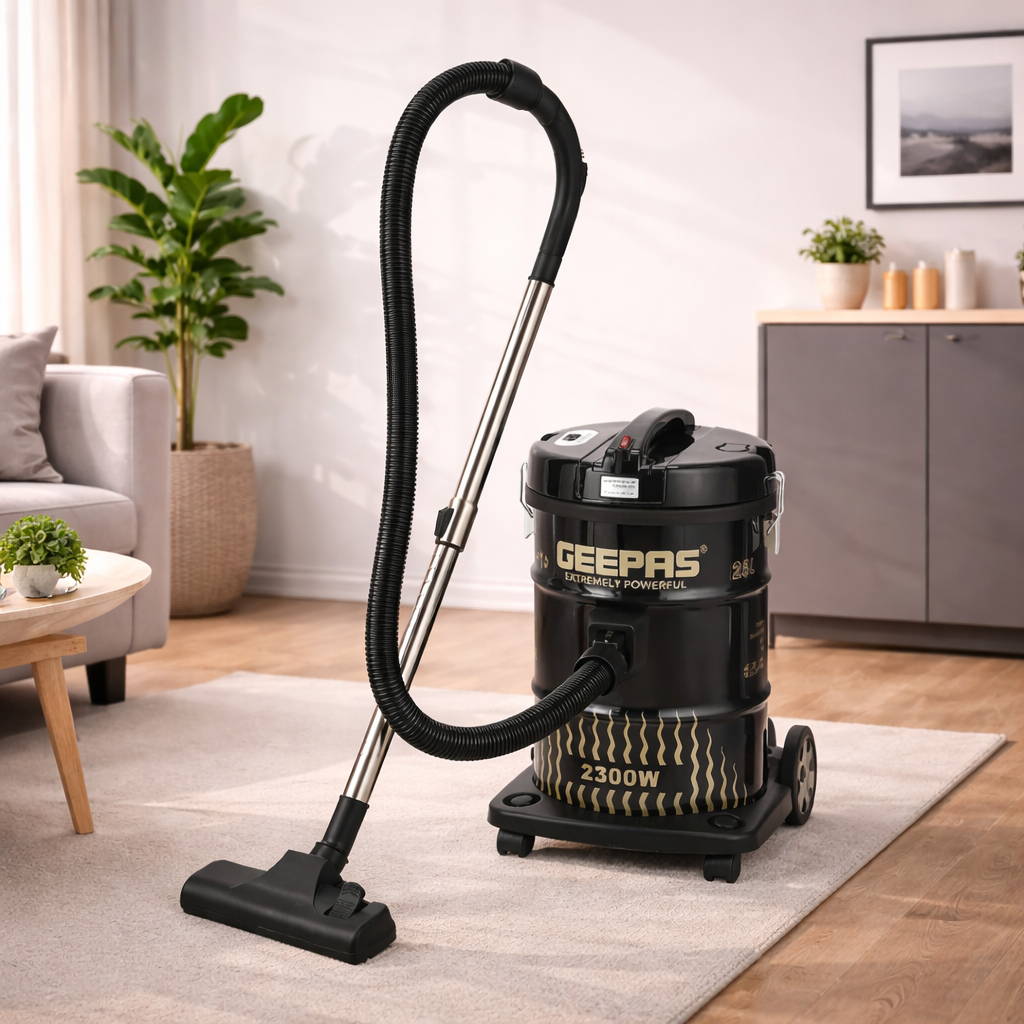 Geepas 25L Drum Vacuum Cleaner GVC2592N | 2300W Powerful Motor | Dry & Blow Function | Dust Indicator