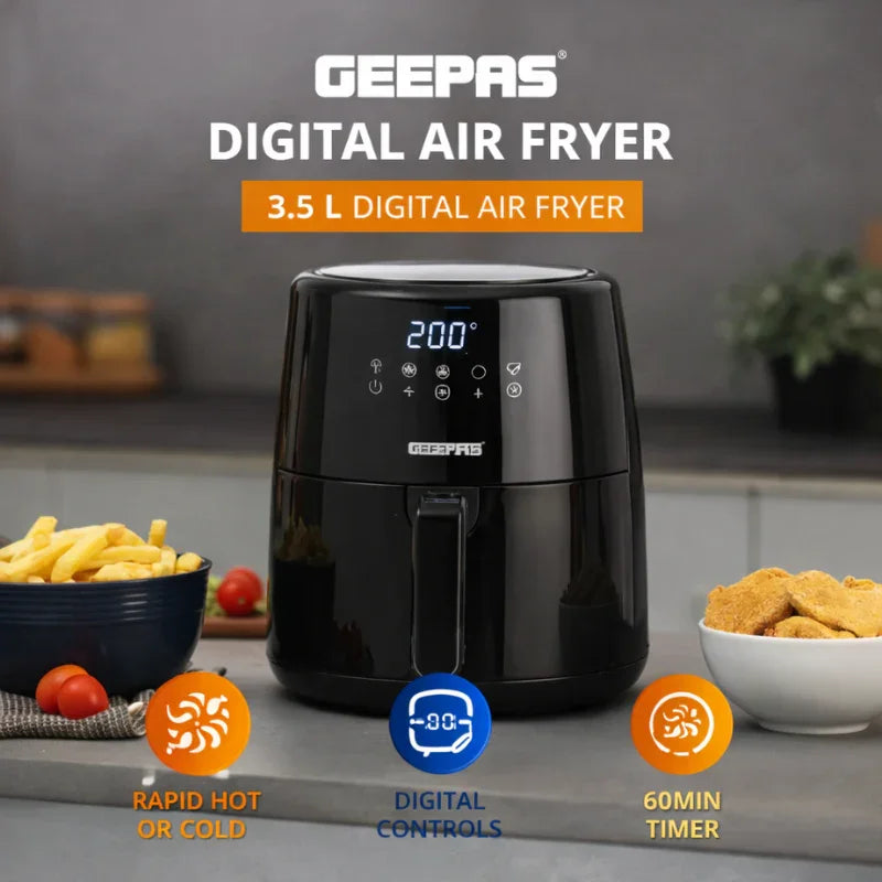 Geepas 3.5 L Digital Air Fryer GAF37512 – Healthy Oil-Free Frying with Adjustable Controls