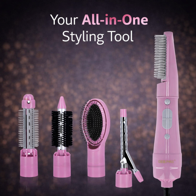 Geepas GH731 8-in-1 Hair Styler – 750W | 7 Attachments | 2 Speed Settings | Safety Cut-Off