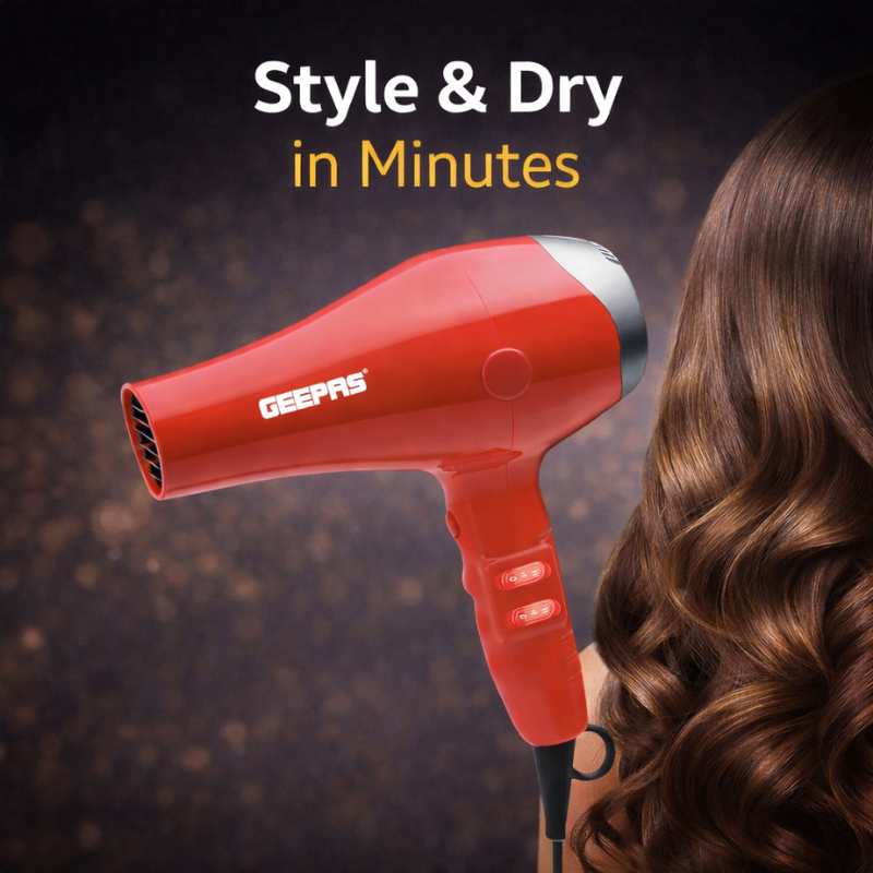Geepas Hair Dryer GH8078 – 1500W DC Motor | 3 Heat & 2 Speed | Cool Shot | Overheat Protection