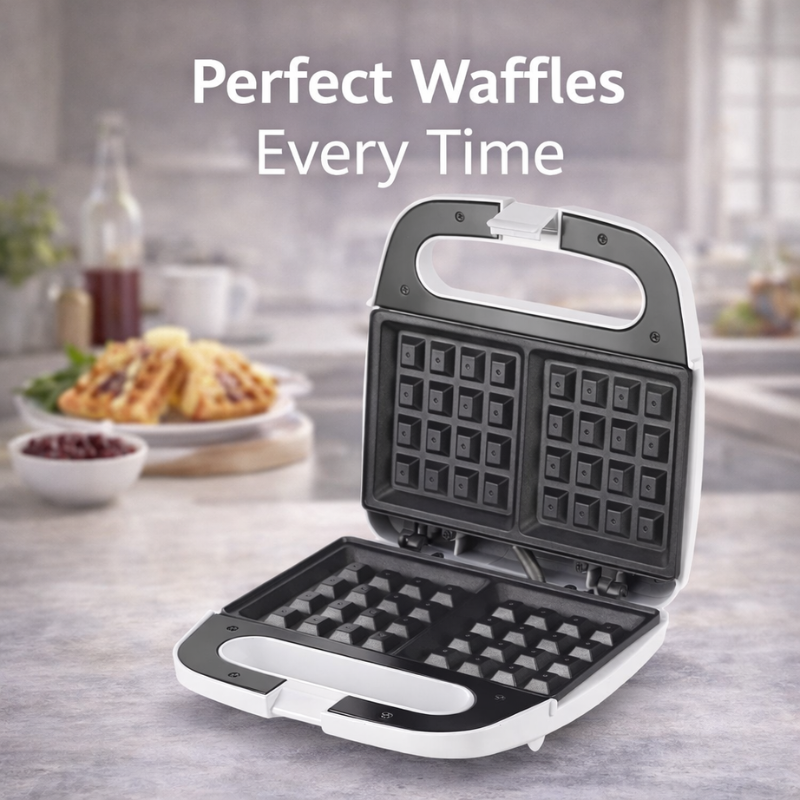 Geepas GWM676 Waffle Maker – 700W Non-Stick Belgian Waffle Iron, Cool-Touch Housing, Overheat Protection – White