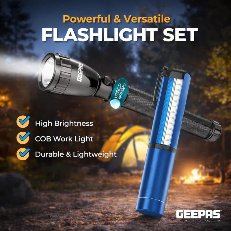 Geepas GFL4647 LED Rechargeable Waterproof Flash Light – Durable Outdoor Torch