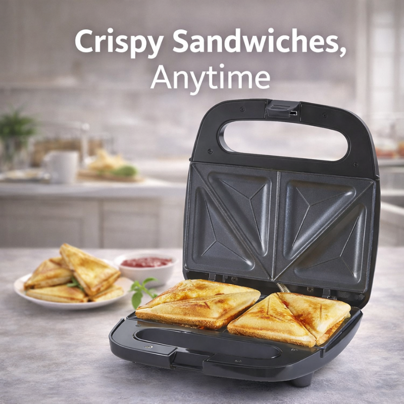 Geepas GSM6002 2-Slice Sandwich Maker – 700W Non-Stick Sandwich Toaster with Cool-Touch Handle & Indicator Lights