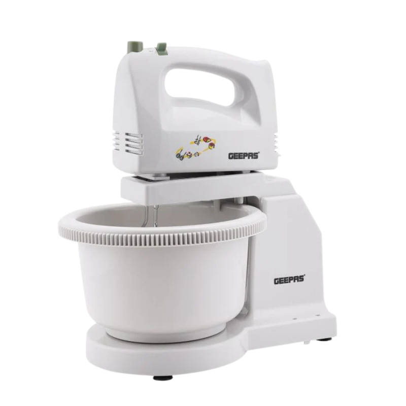 Geepas GHB2002N Stand Mixer – 200W, 5 Speed Control, Rotating 2.5L Bowl, Includes Beaters & Dough Hooks