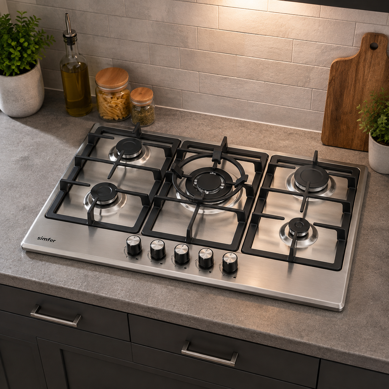 SIMFER H9500VGWIM 90cm Built-in Gas Hob | 5 Burners | Full Flame Safety | Stainless Steel