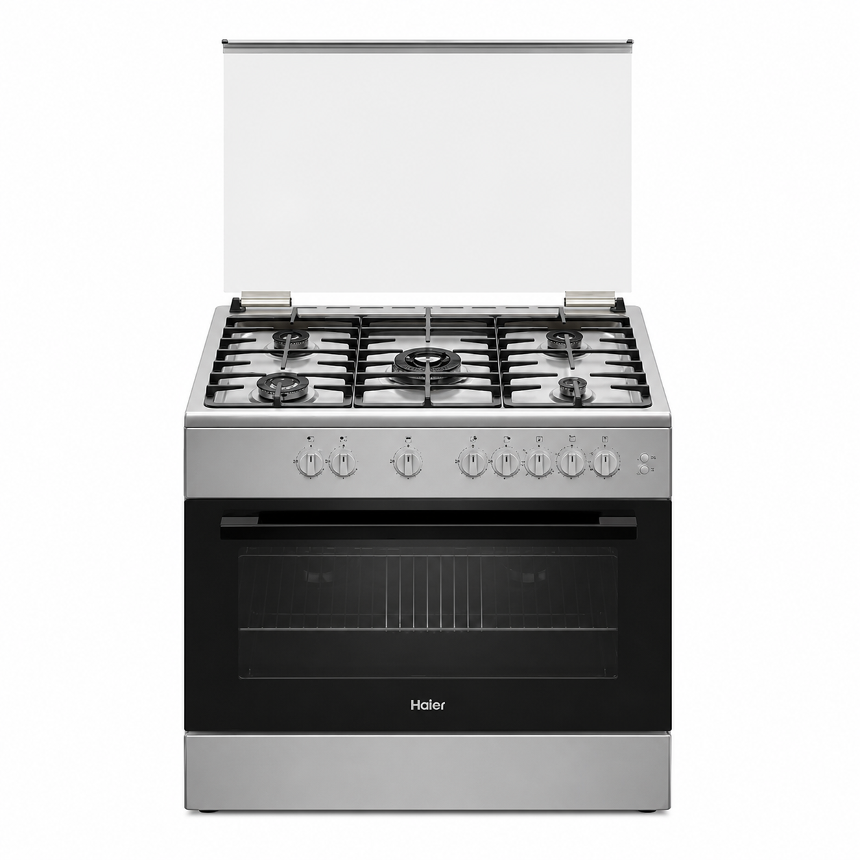 Haier 90x60cm Free Standing Gas Cooker HCR9060GT1 | 5 Gas Burners | 110L Oven | Full Safety | Inox Silver