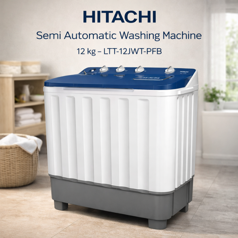Hitachi 12 kg Twin Tub Semi-Automatic Washing Machine LTT-12JWT-PFB – Powerful Wash & Efficient Air Jet Dry