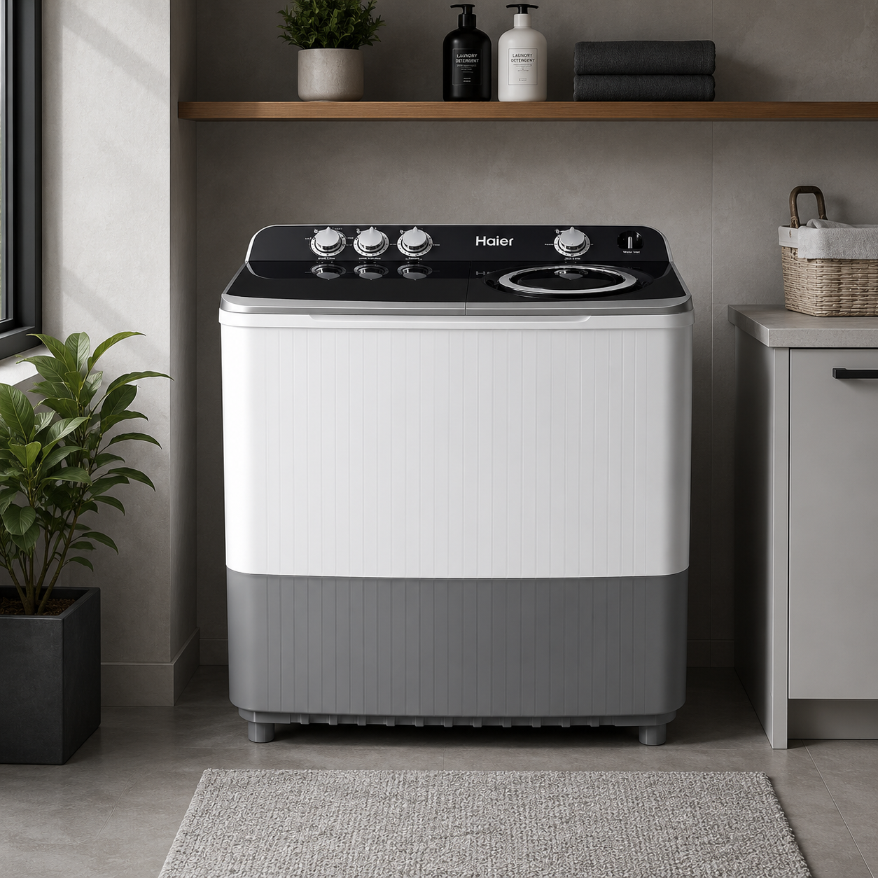 Haier HWM105-M186 Semi Automatic Top Load Washing Machine 10.5KG | Twin Tub Washer | White