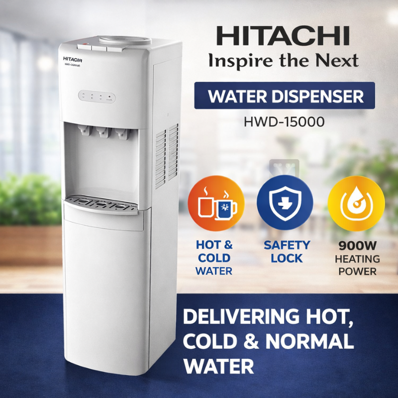 موزع مياه هيتاشي HWD-15000 - مبرد مياه ساخن وبارد مع خزانة تخزين 