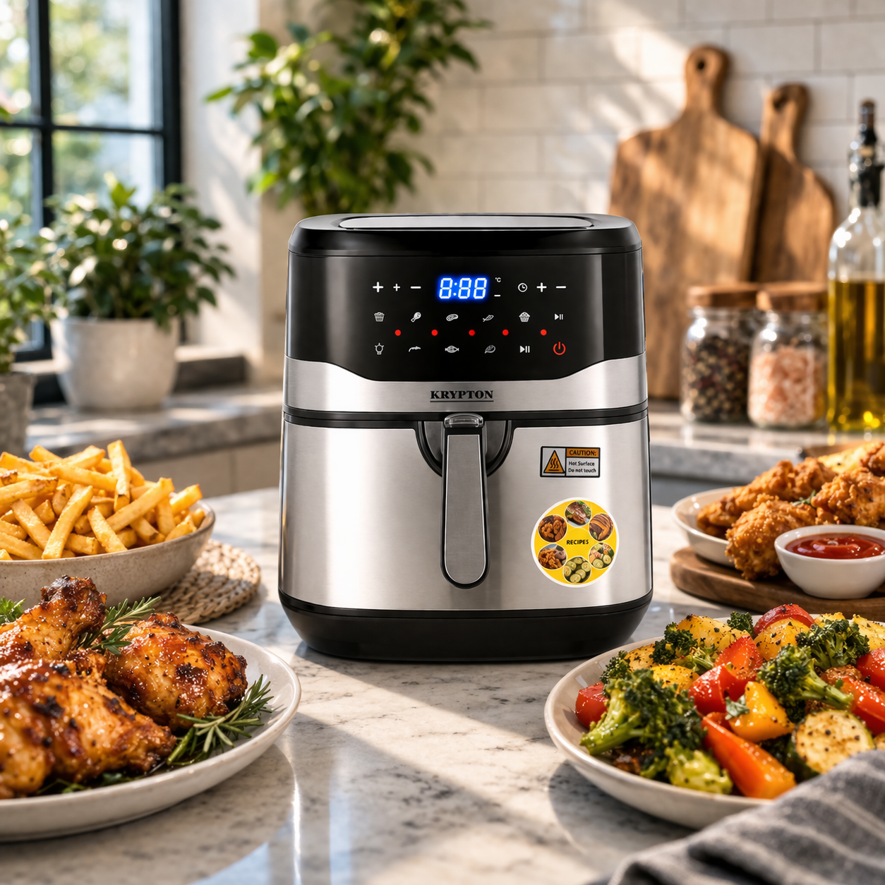 Krypton Digital Air Fryer KNAF6585 | 9.5L Capacity | LED Touch Control | Oil-Free Cooking | 10 Presets
