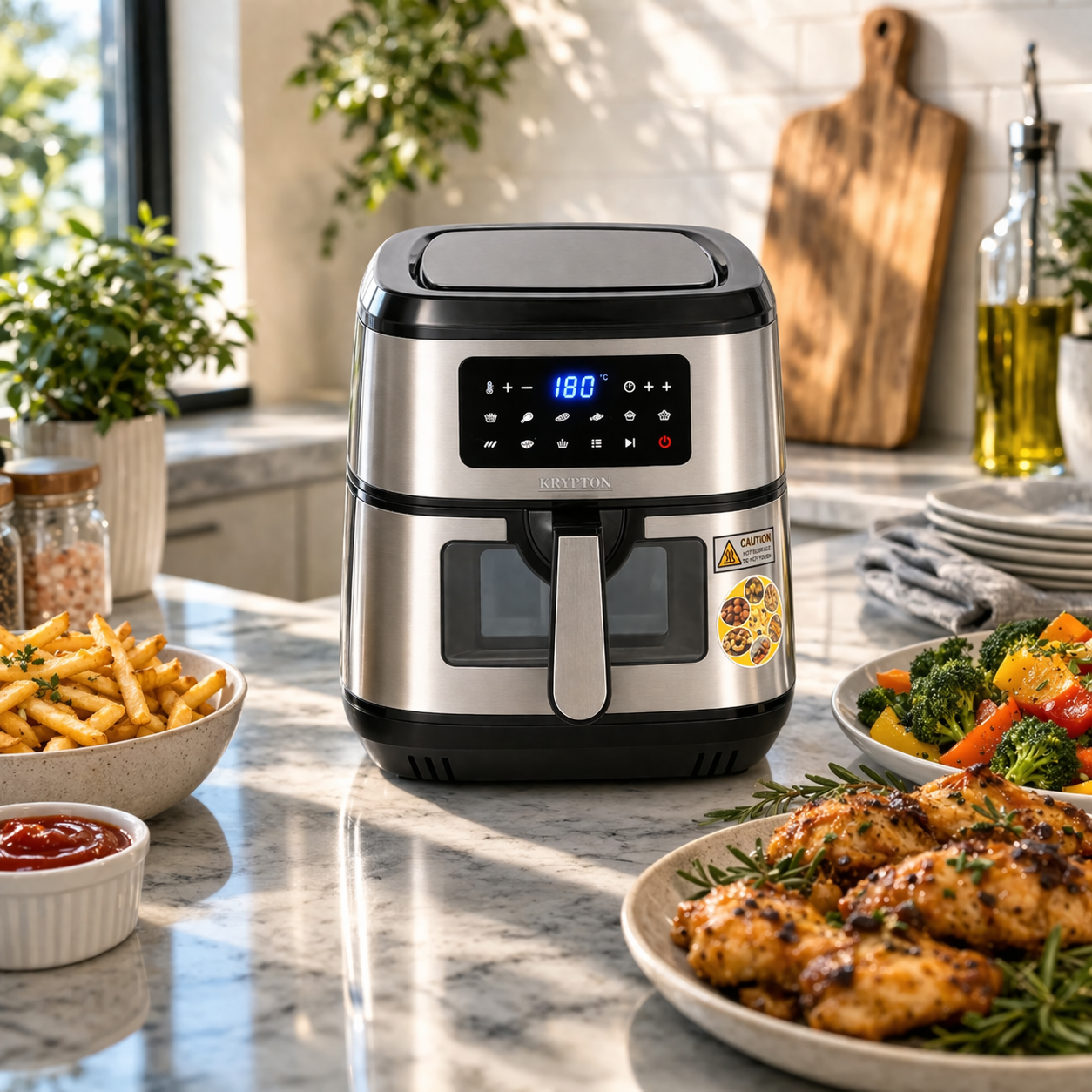 Krypton Digital Air Fryer KNAF6590 | 7.5L Capacity | Double Heating | Oil-Free Cooking | LED Touch