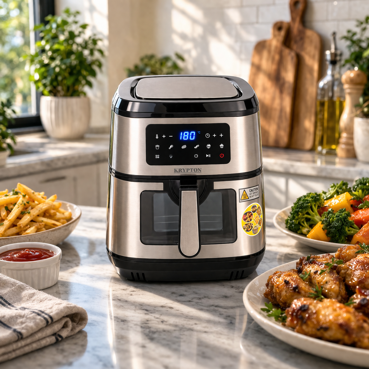Krypton Digital Air Fryer KNAF6591 | 9.5L Capacity | Double Heating | Oil-Free Cooking | Touch Display