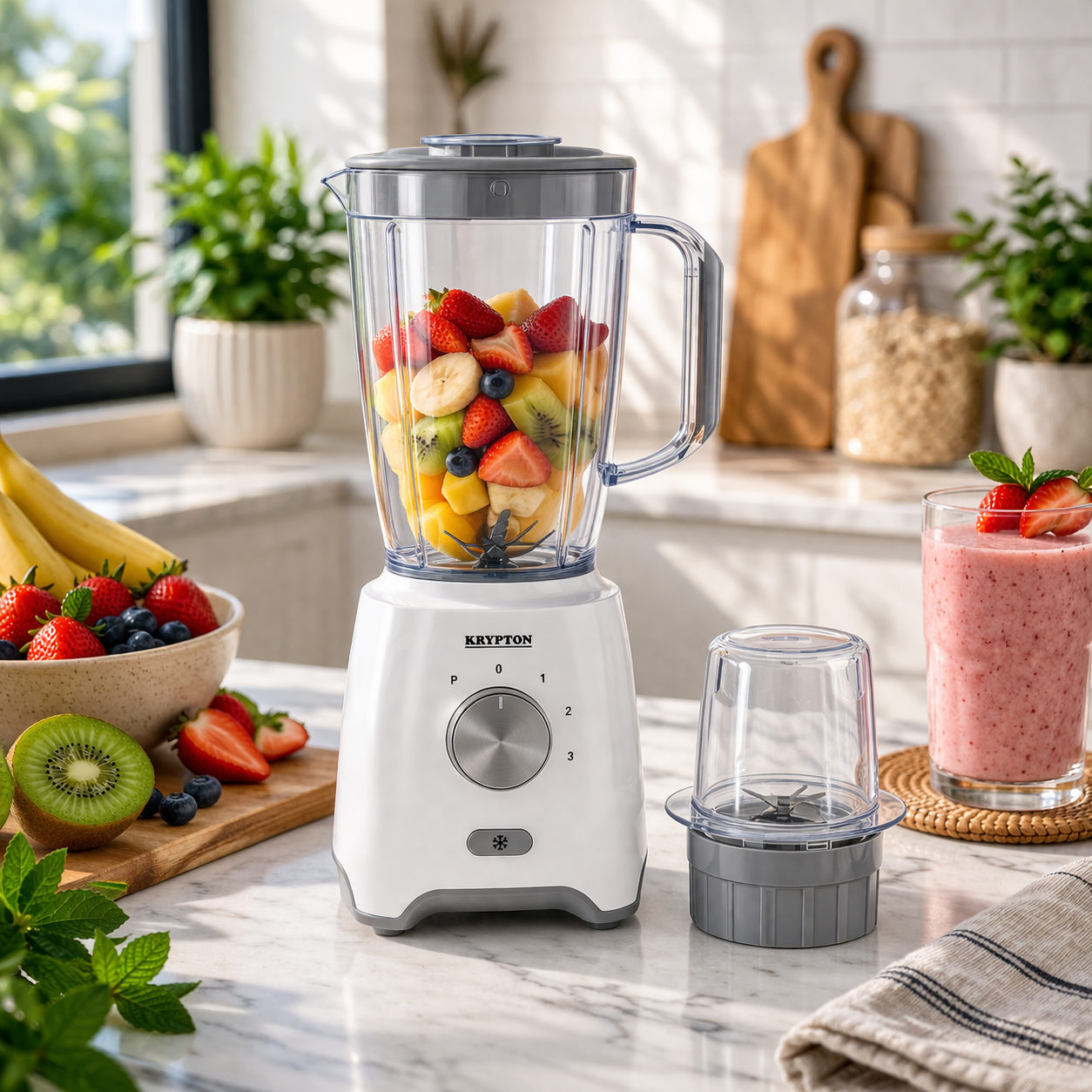 Krypton 2-in-1 Blender KNB5315N | 600W Powerful Motor | 1.8L Jar | Chopper & Grinder | 3 Speed + Pulse