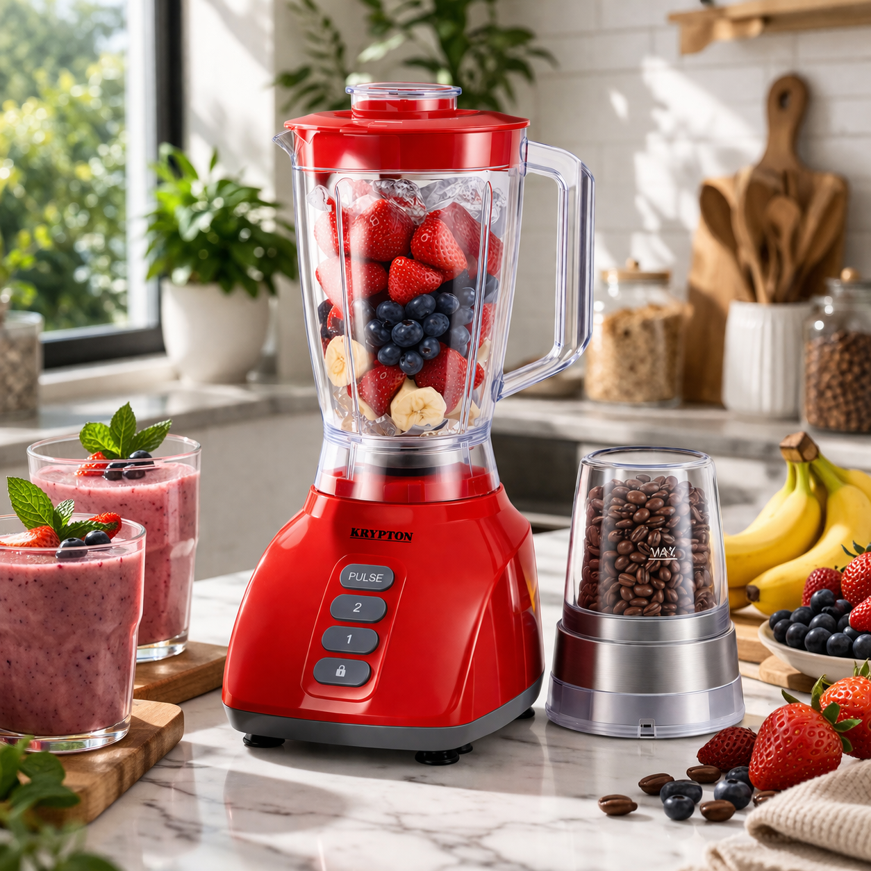 Krypton 2-in-1 Blender KNB6013N | 650W Powerful Motor | 1.6L Jar | Grinder | 2 Speed + Pulse