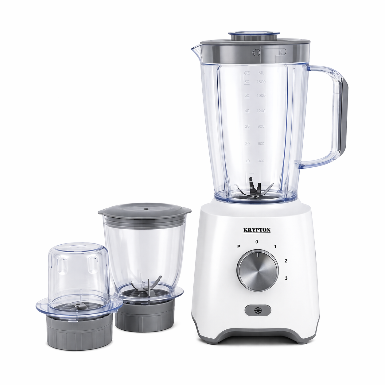 Krypton 3-in-1 Blender KNB6029N | 600W Powerful Motor | 1.8L Jar | Chopper & Grinder | 3 Speed + Pulse