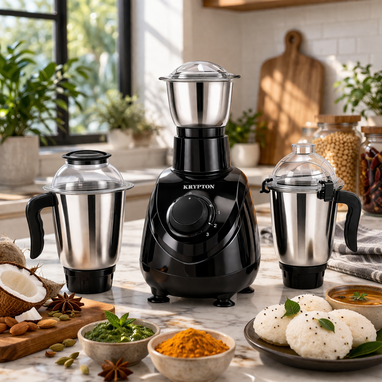 Krypton 3-in-1 Mixer Grinder KNB6188N | 750W Copper Motor | 3 Jar Set | 3 Speed Control | Kitchen Grinder