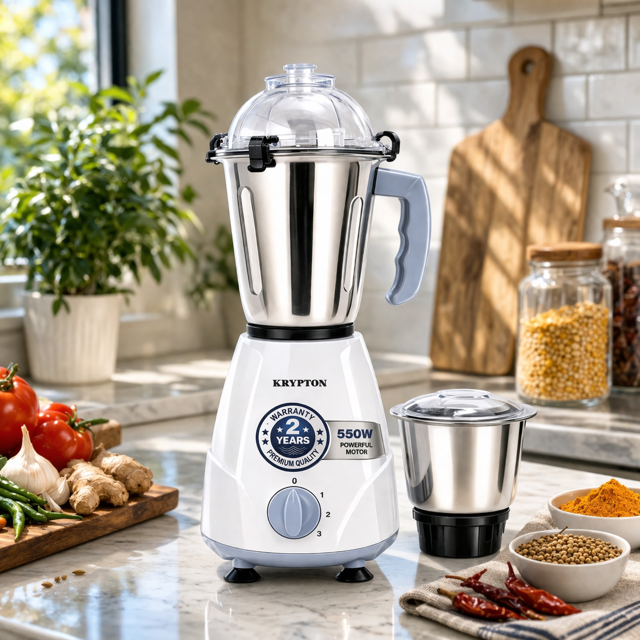 Krypton 2-in-1 Mixer Grinder KNB6191N | 550W Powerful Motor | 2 Jar Set | 3 Speed Control | Kitchen Grinder