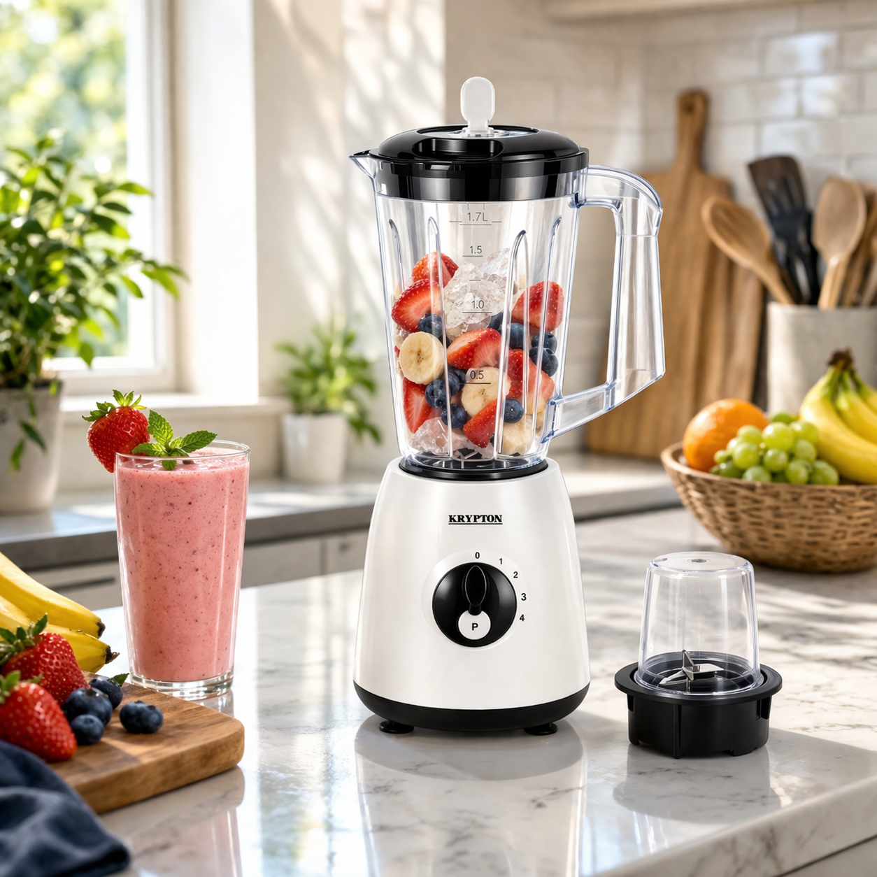 Krypton 2-in-1 Blender KNB6601 | 600W Mixer Grinder | 1.7L Jar | 4 Speed with Pulse | Kitchen Blender