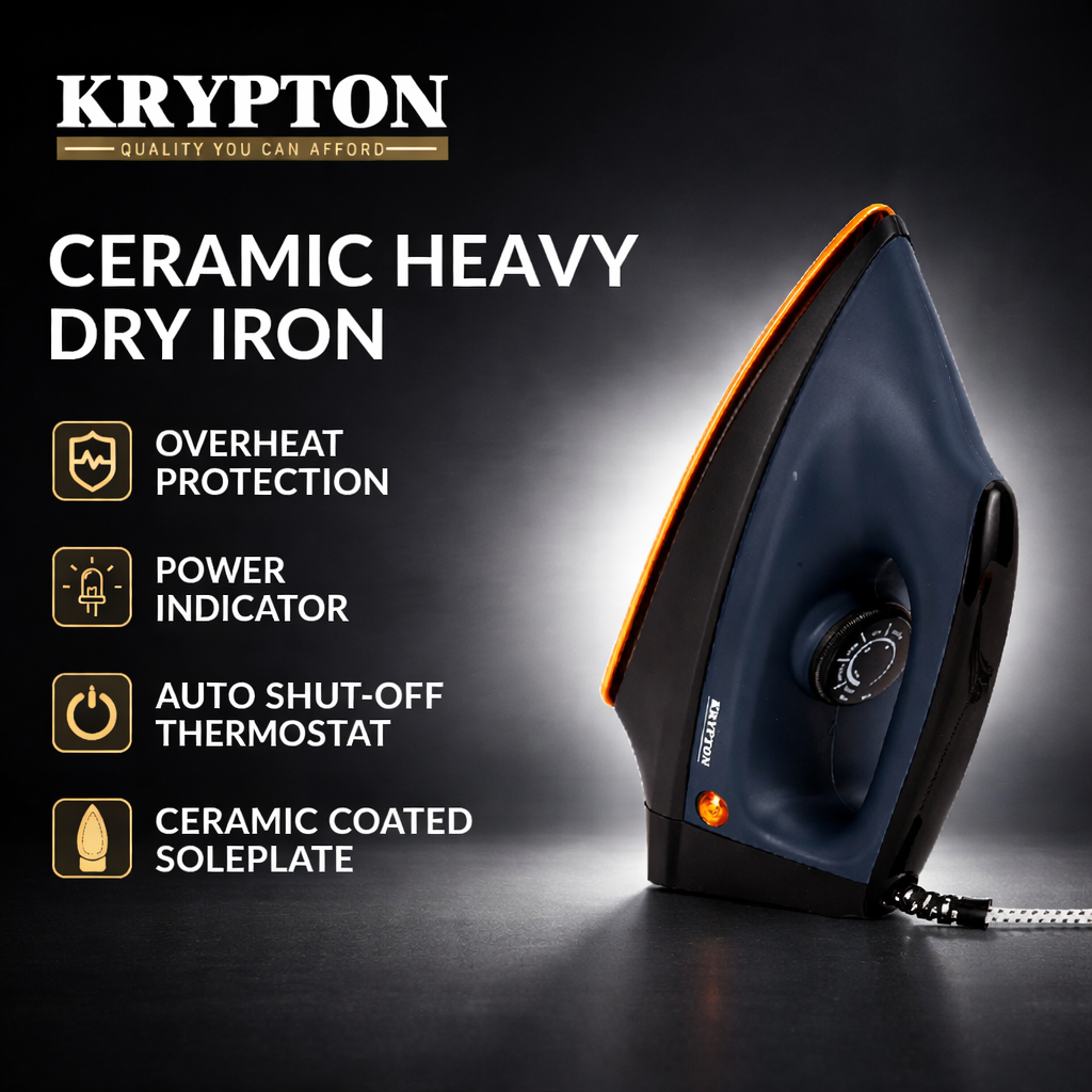 Krypton Ceramic Heavy Dry Iron KNDI6685 | 1200W | Auto Shut-Off | Ceramic Soleplate