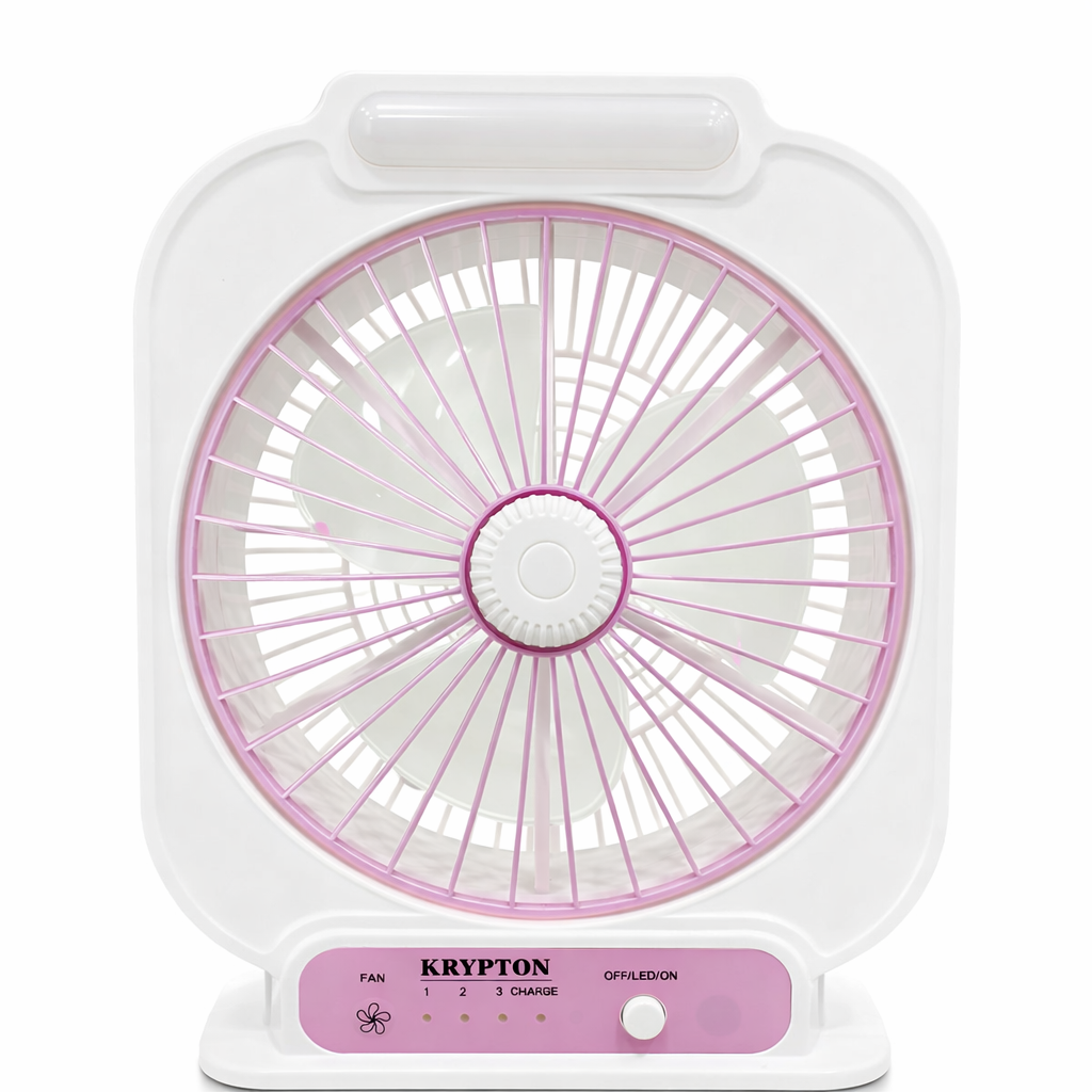 Krypton KNF222 Rechargeable 8 Inch Mini Table Fan with LED Light | 3 Speed | Solar Input | USB Output