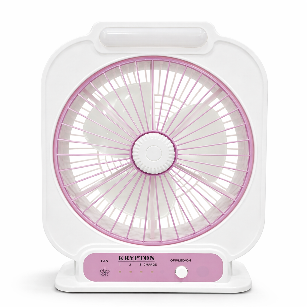 Krypton KNF222 Rechargeable 8 Inch Mini Table Fan with LED Light | 3 Speed | Solar Input | USB Output