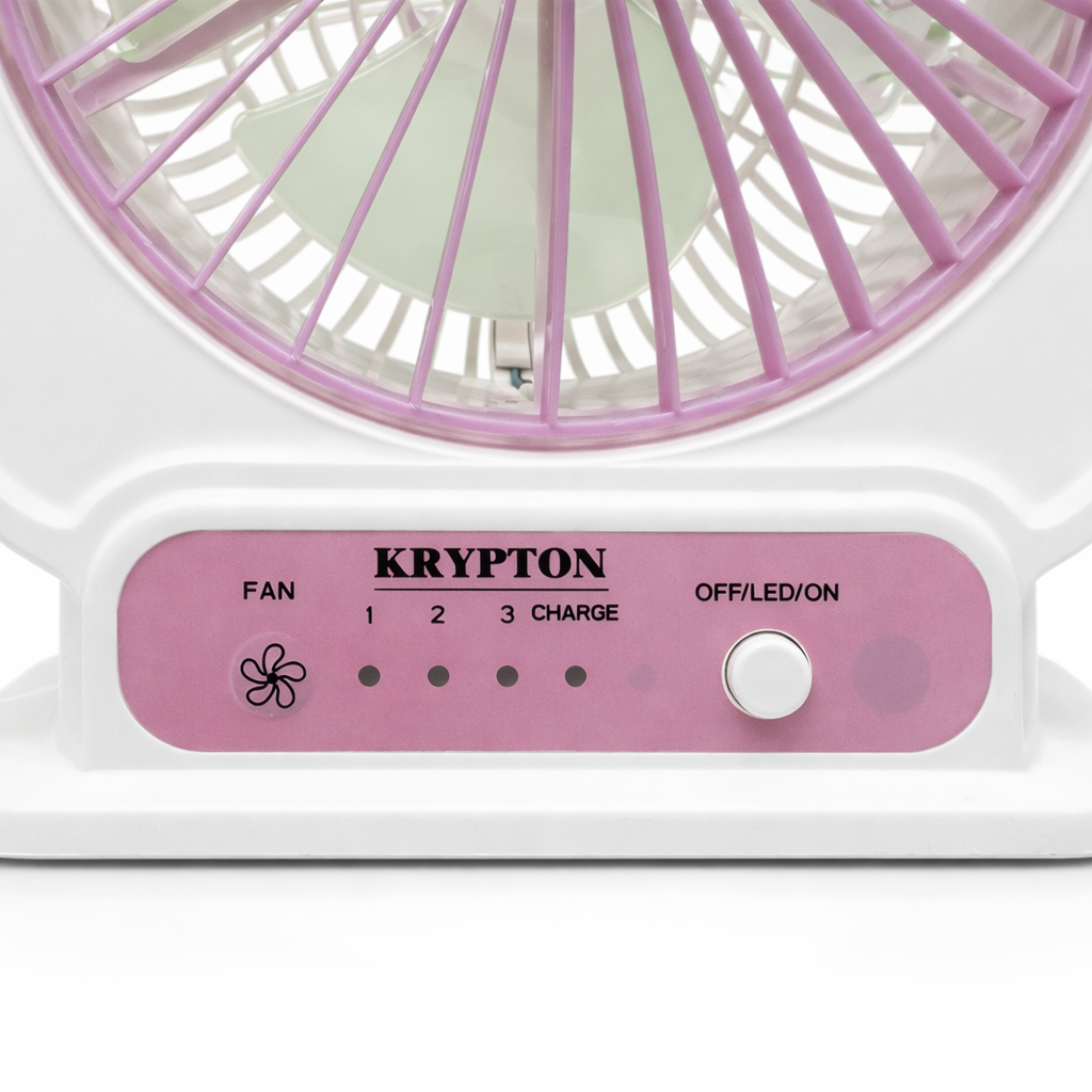 Krypton KNF222 Rechargeable 8 Inch Mini Table Fan with LED Light | 3 Speed | Solar Input | USB Output