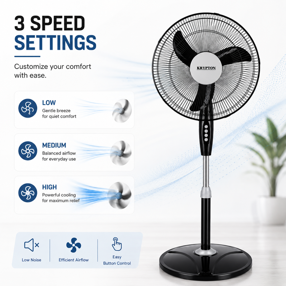 Krypton KNF6153 16-Inch Stand Fan | 3 Speed, 45W