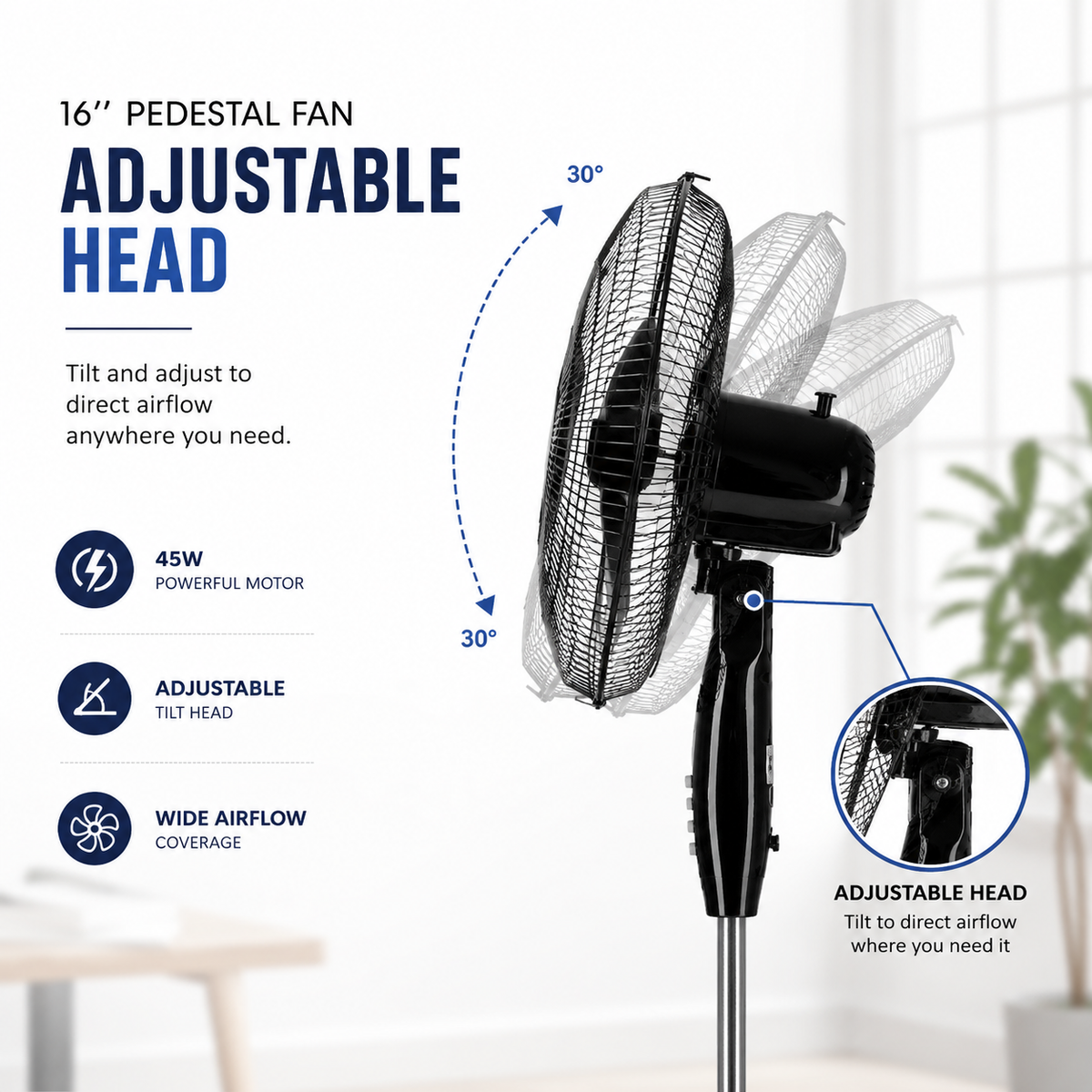 Krypton KNF6153 16-Inch Stand Fan | 3 Speed, 45W